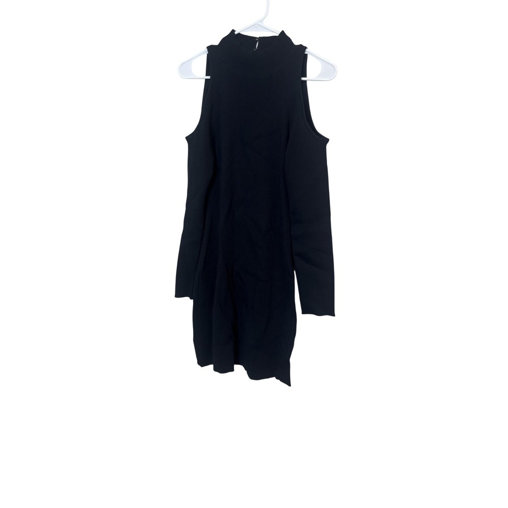 ASTR The Label Dress Womens Large Black Ribbed Knit Mock Neck Mini Bodycon